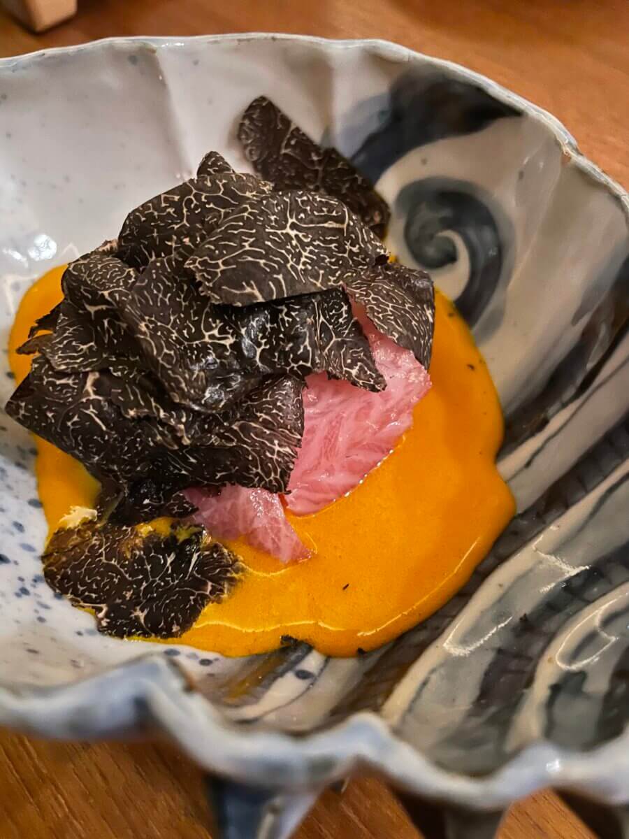 otoro with soy cured egg yolk and truffle